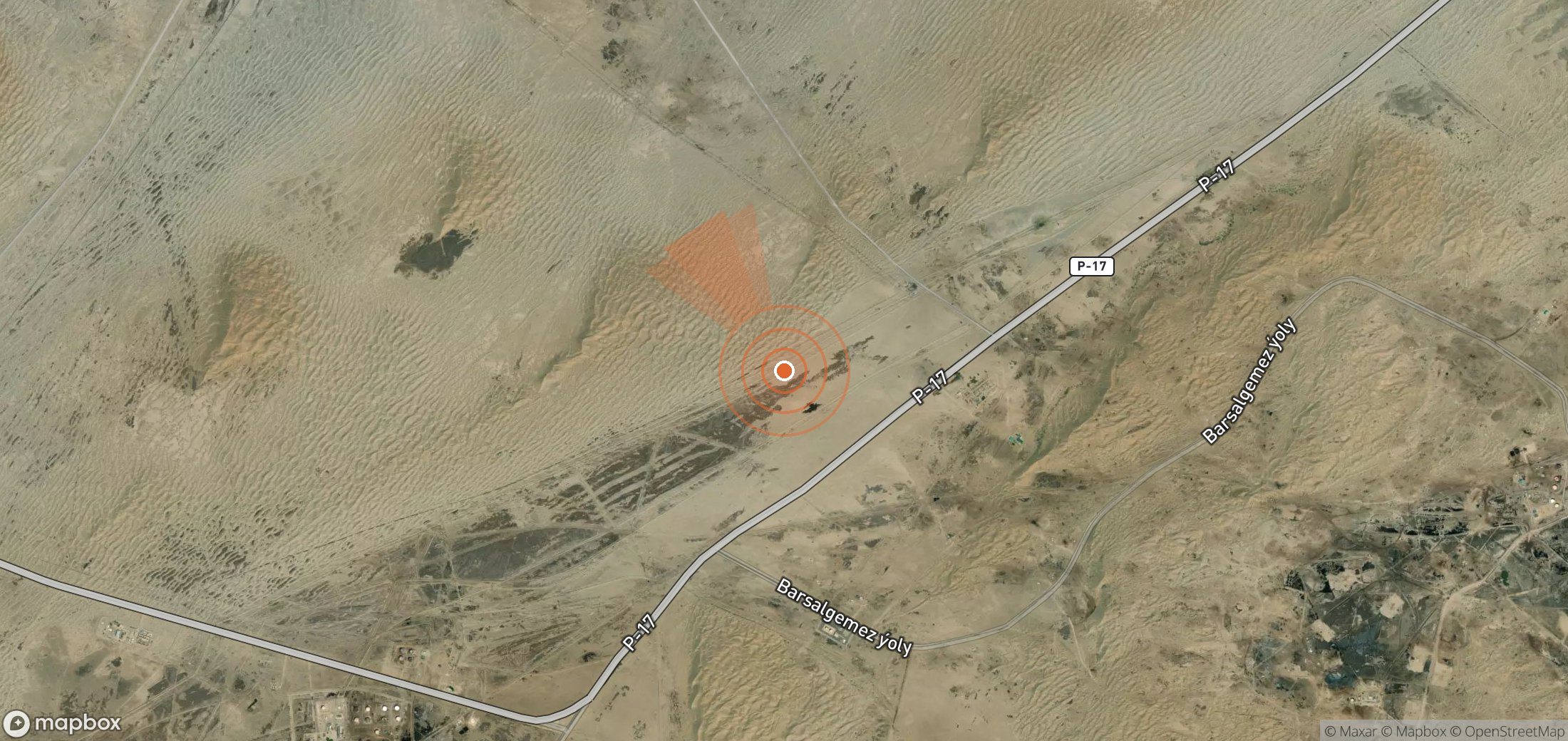 Mapa satelital de plumas de metano en Turkmenistán