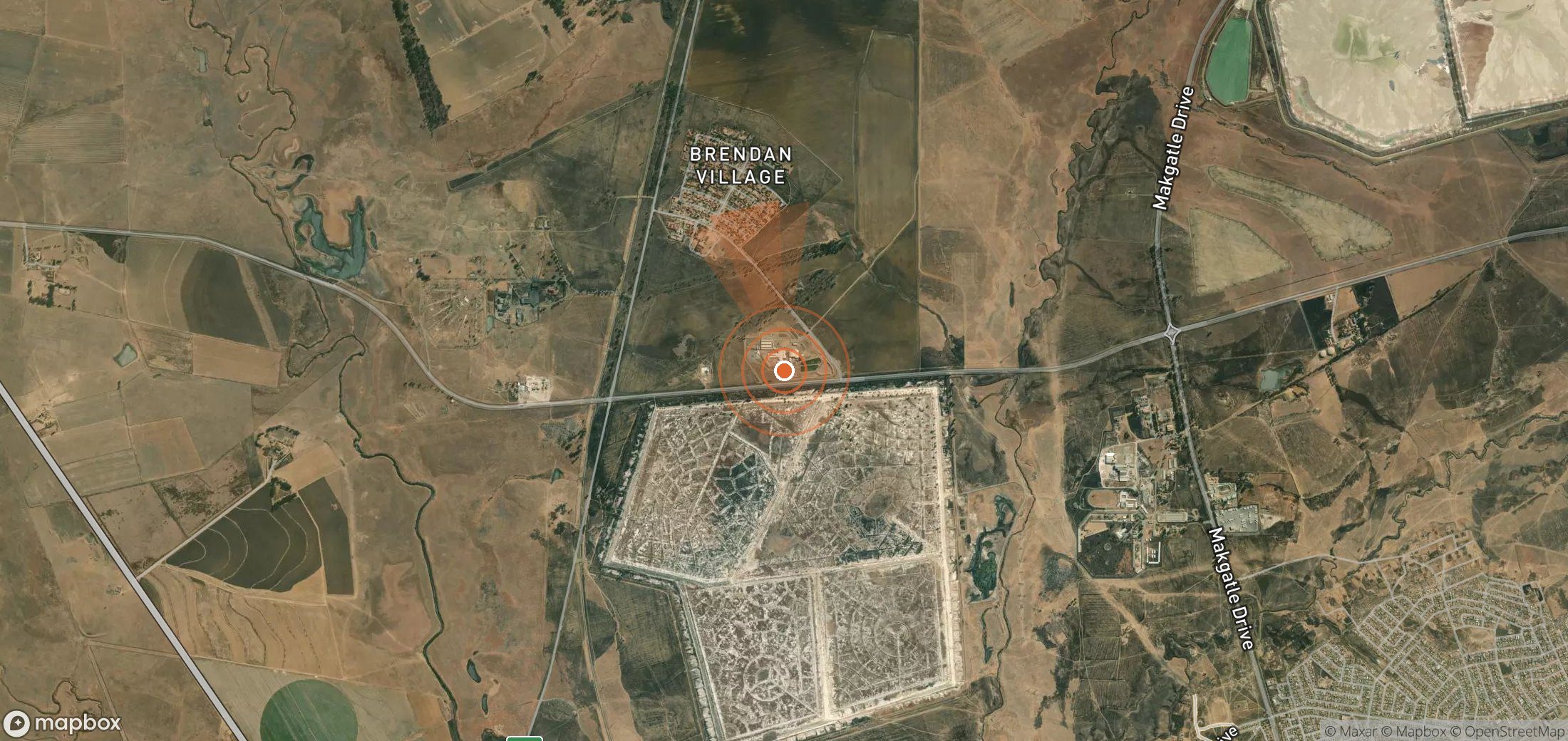 Satellite map of methane plume locations in South Africa