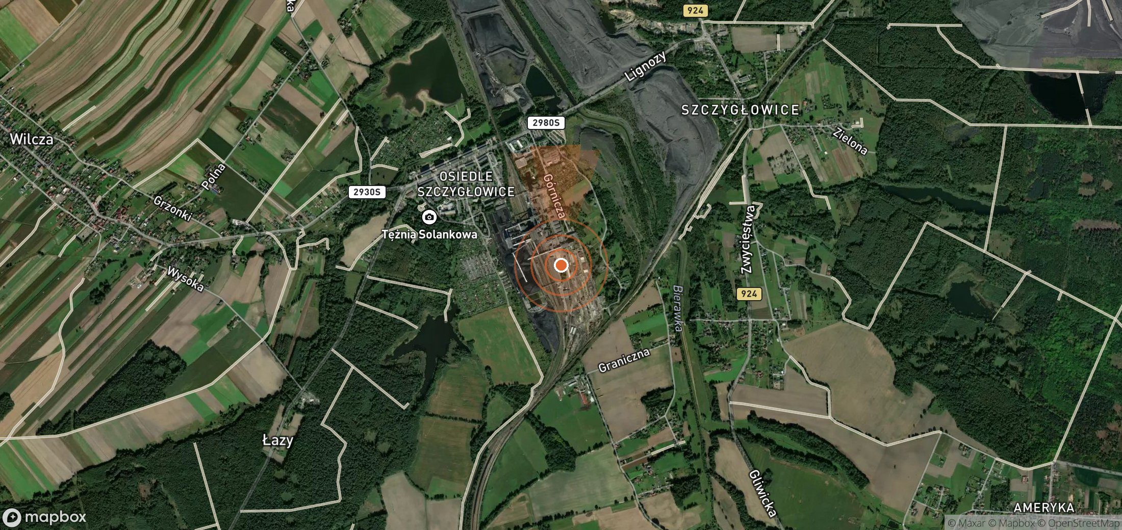 Satellite map of methane plume locations in Poland