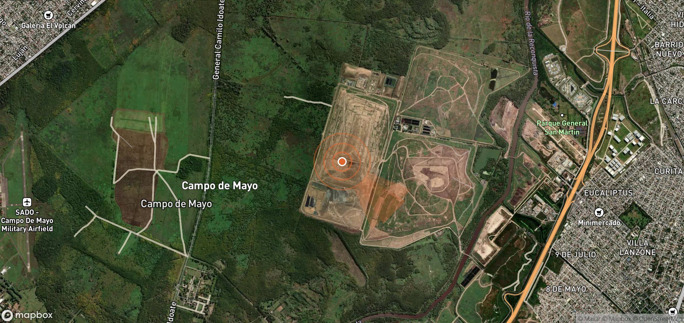 Satellite map of methane plume locations in Argentina