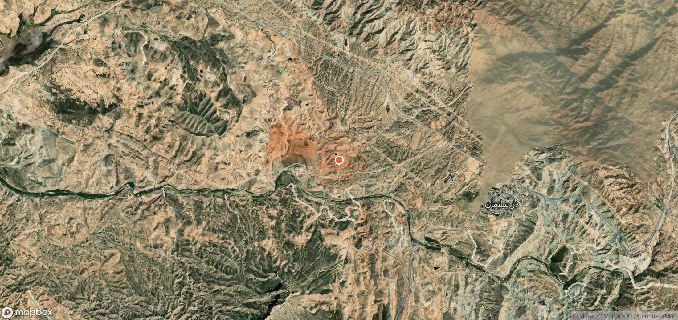 Mapa satelital de plumas de metano en Irán