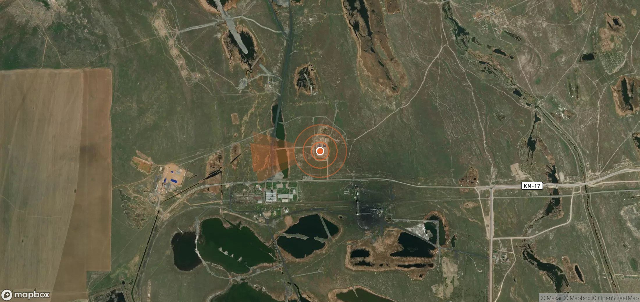Satellite map of methane plume locations in Kazakhstan