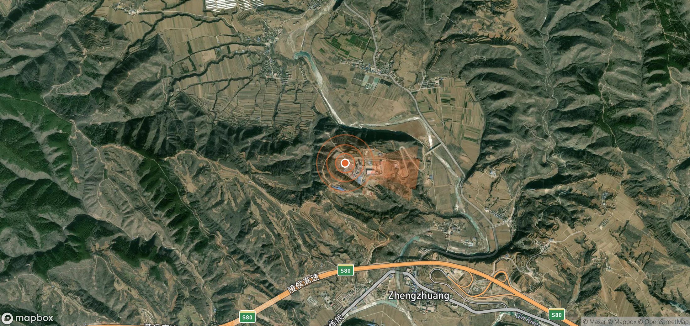 Satellite map of methane plume locations in China
