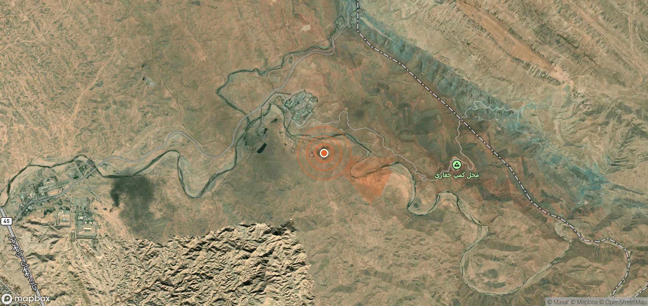 Mapa satelital de plumas de metano en Irán