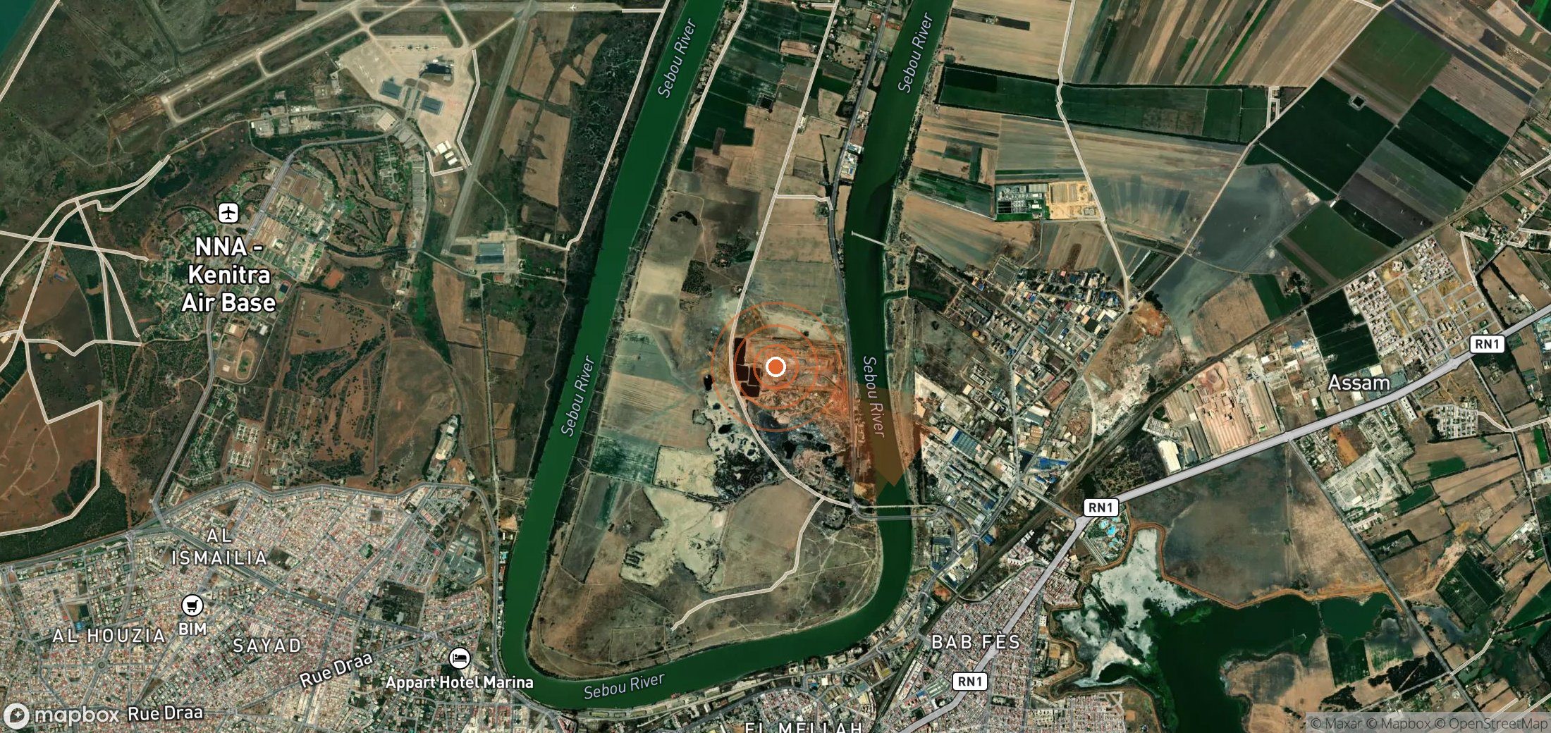 Mapa satelital de plumas de metano en Marruecos