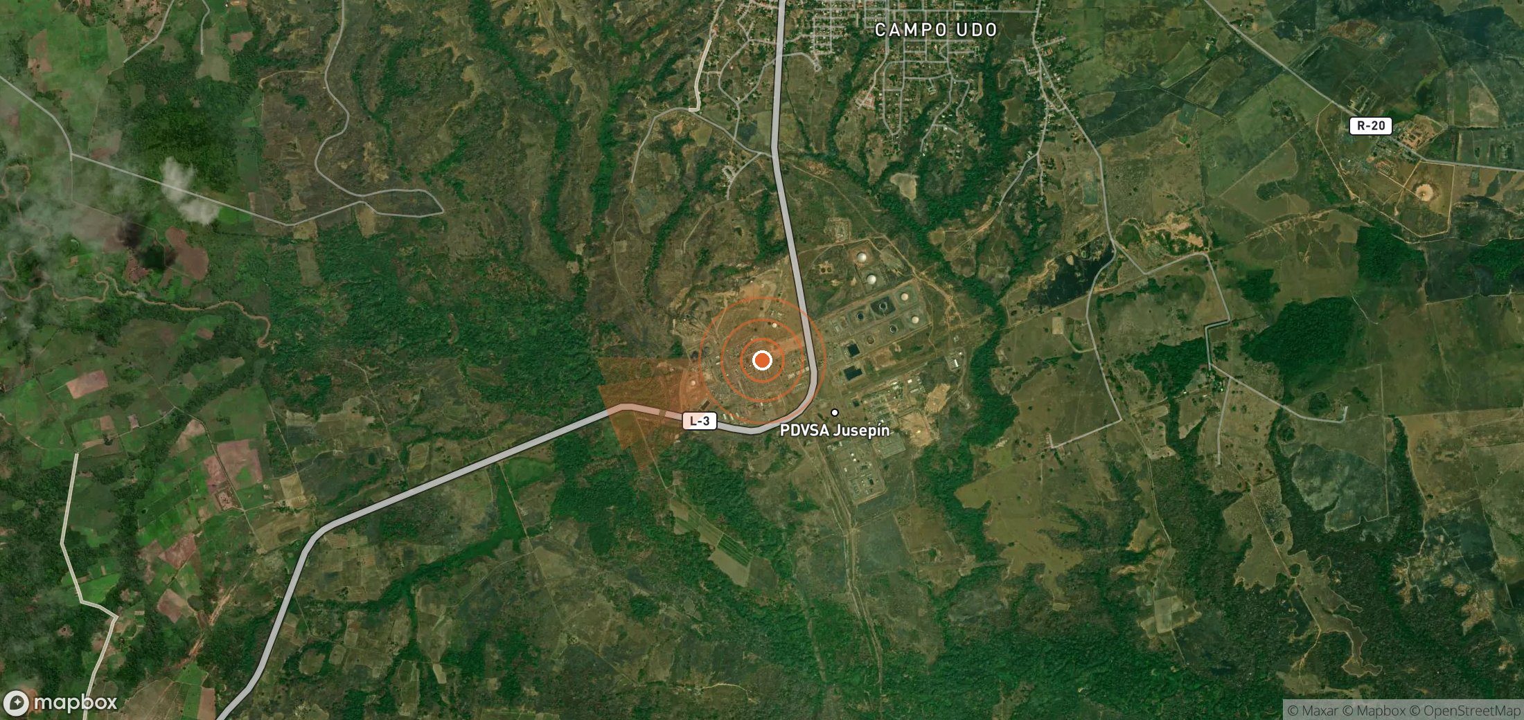 Mapa satelital de plumas de metano en Venezuela