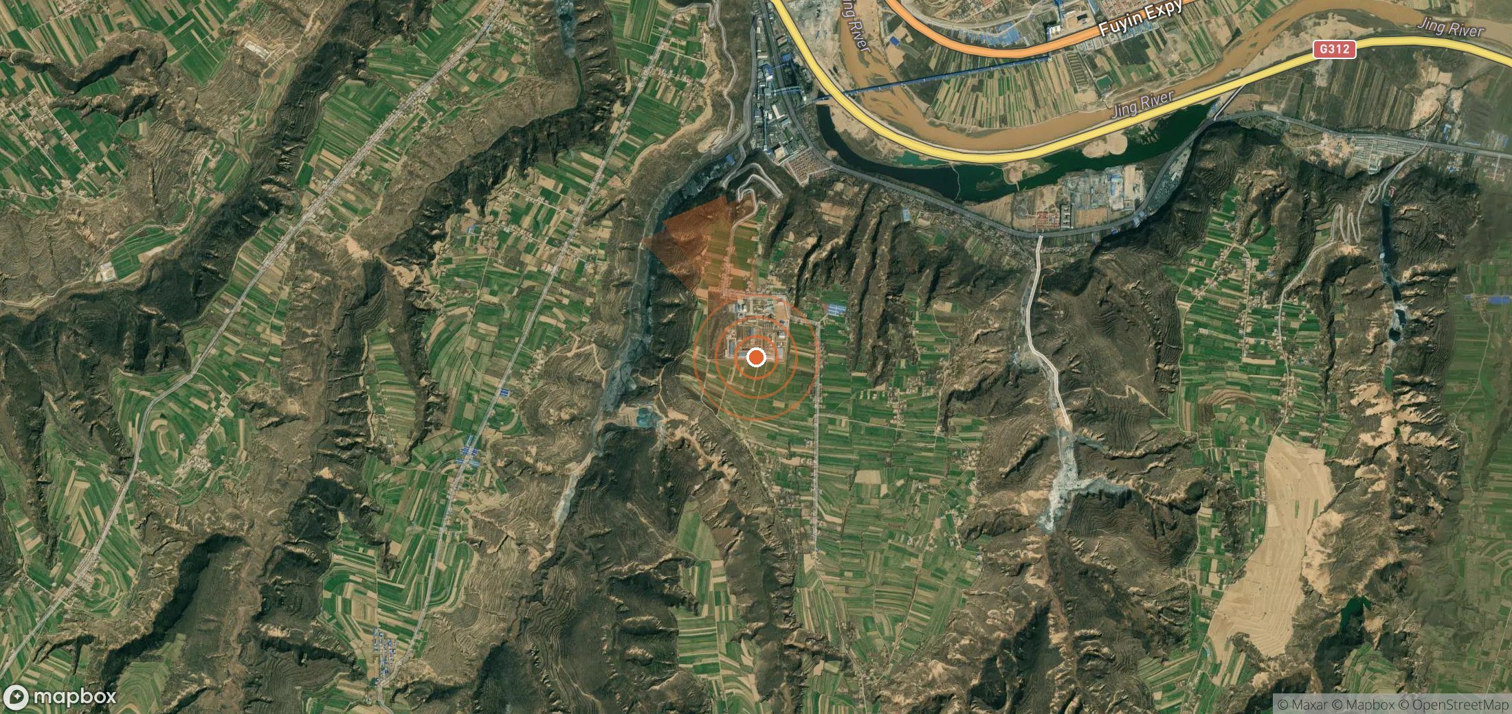 Satellite map of methane plume locations in China