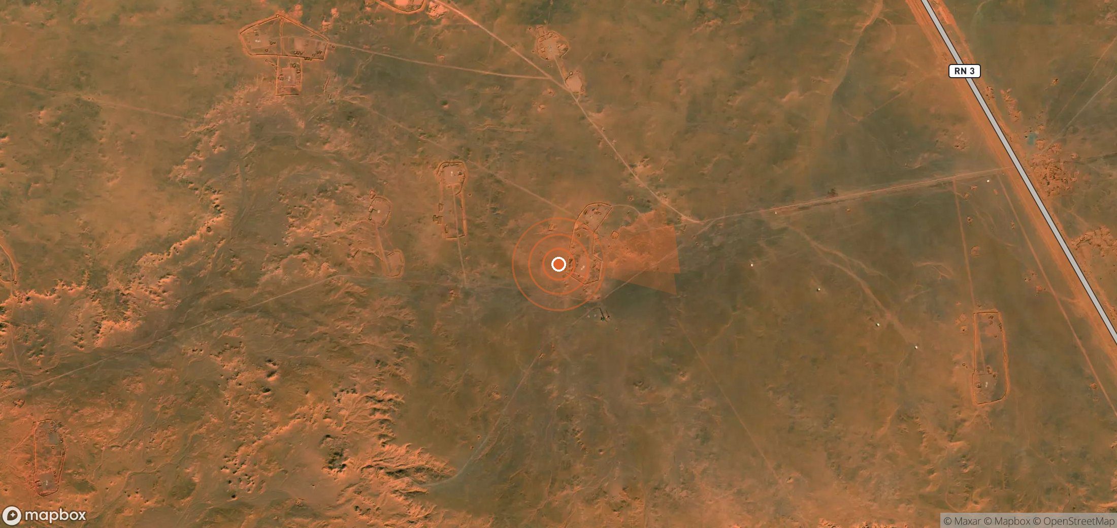 Satellite map of methane plume locations in Algeria