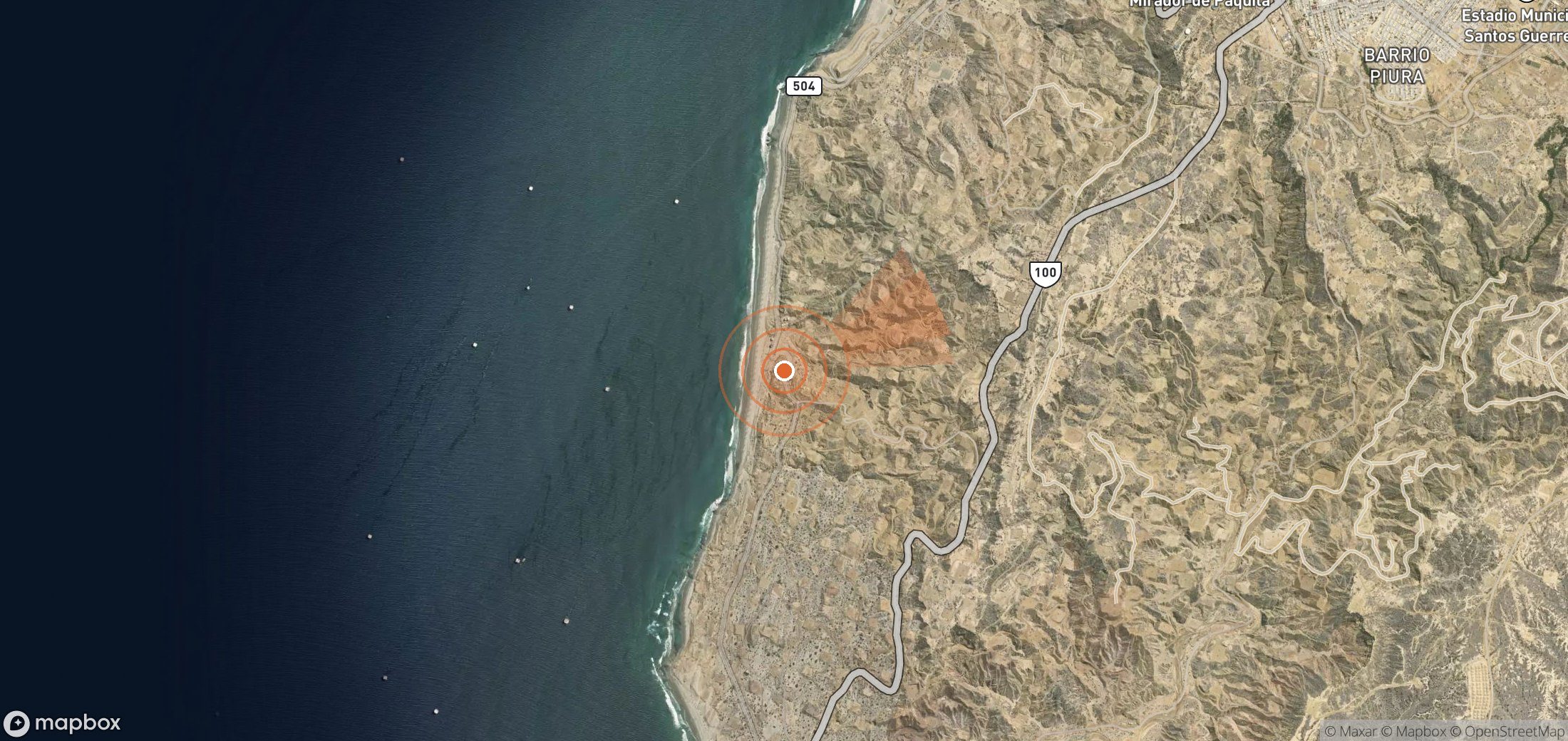 Satellite map of methane plume locations in Peru