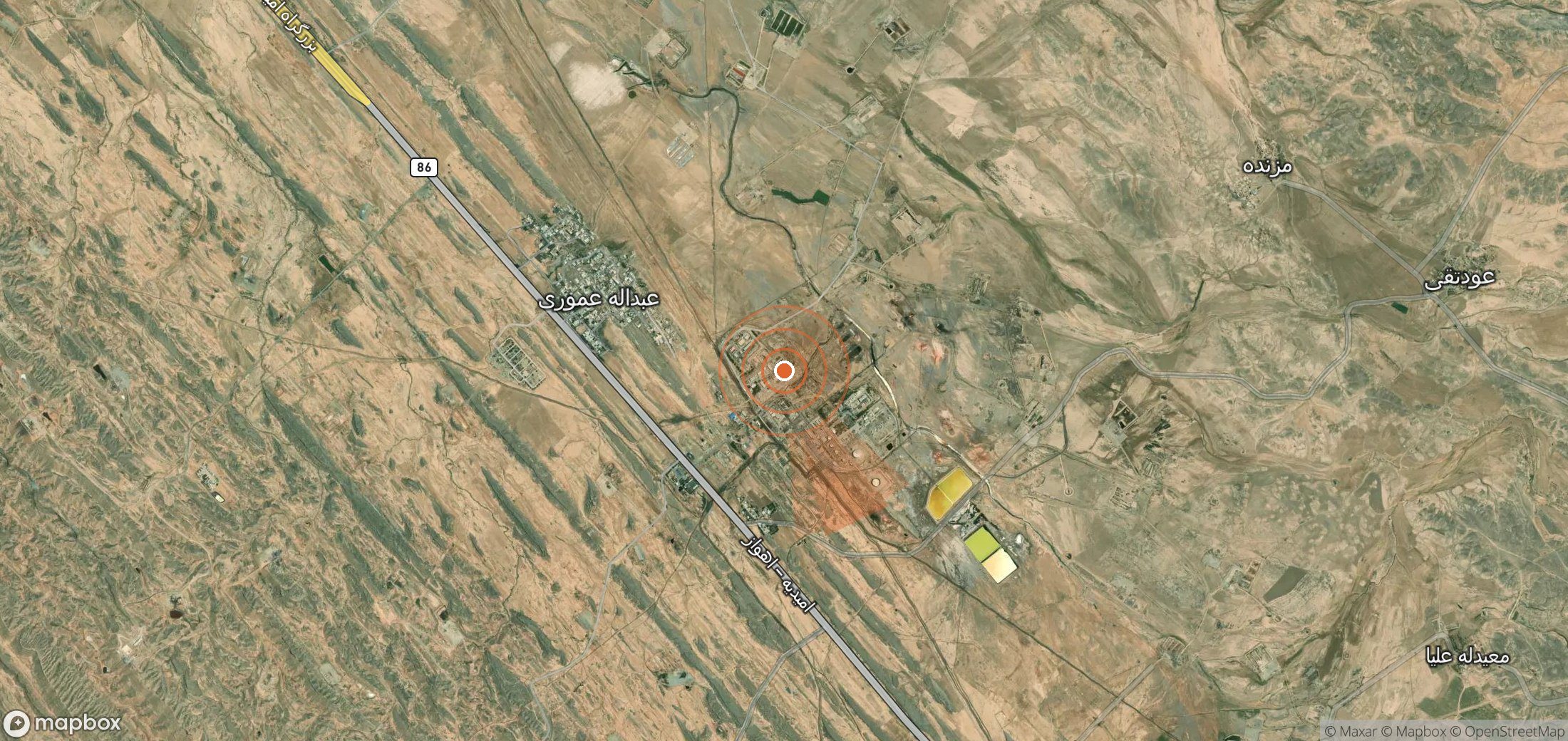 Satellite map of methane plume locations in Iran
