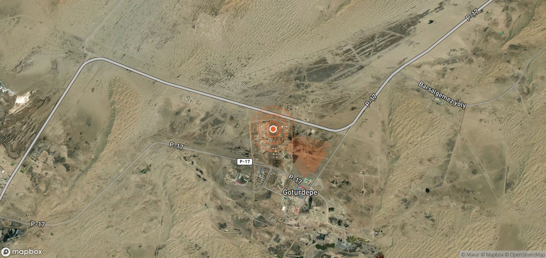 Satellite map of methane plume locations in Turkmenistan