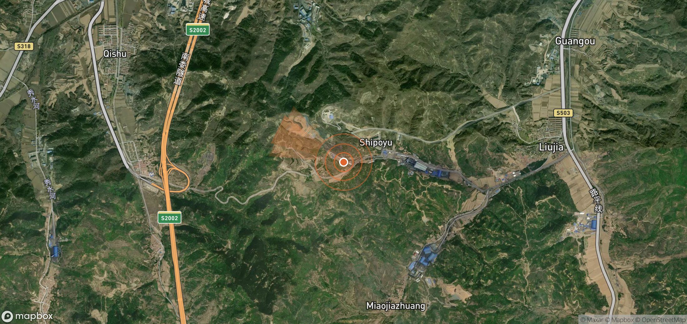 Satellite map of methane plume locations in China