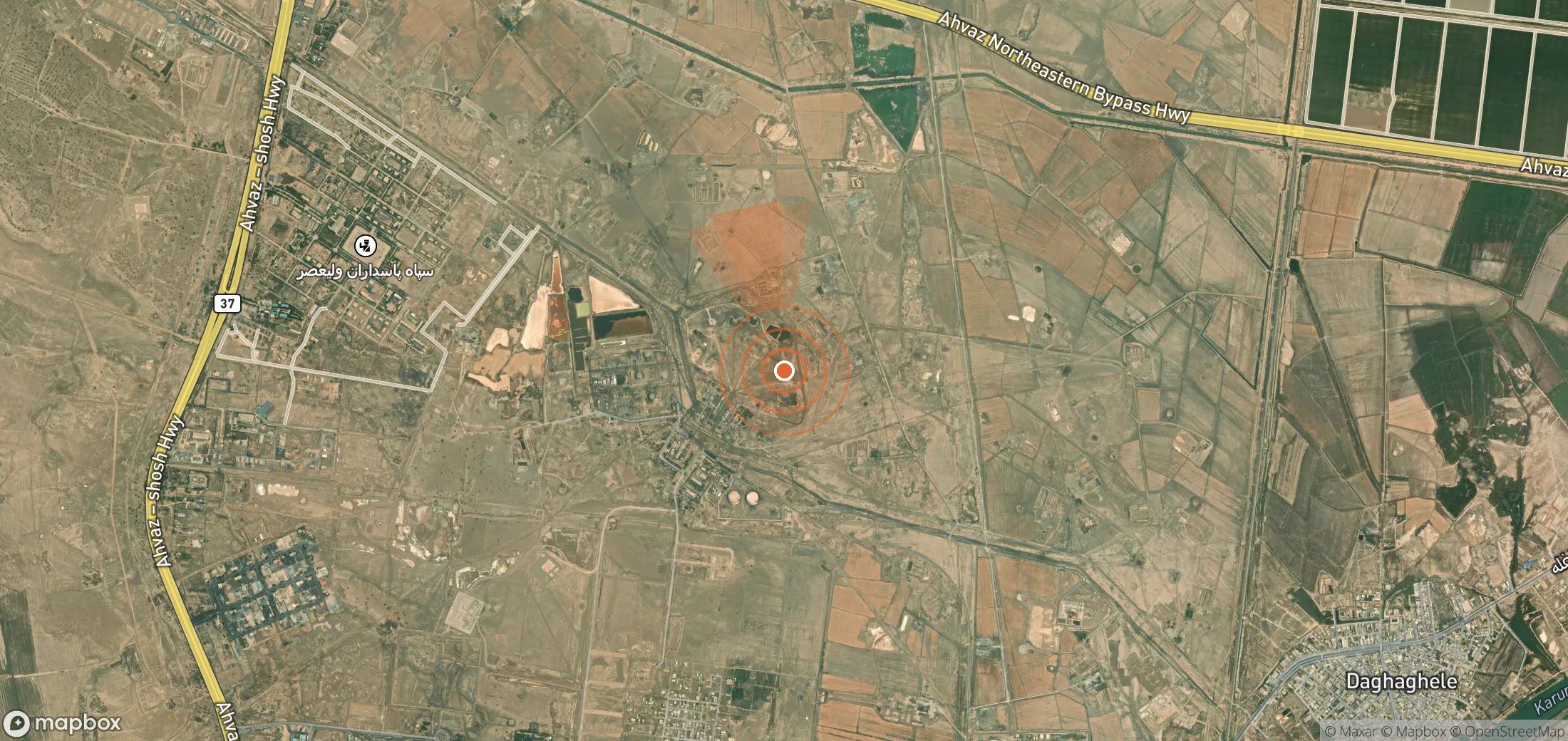 Satellite map of methane plume locations in Iran