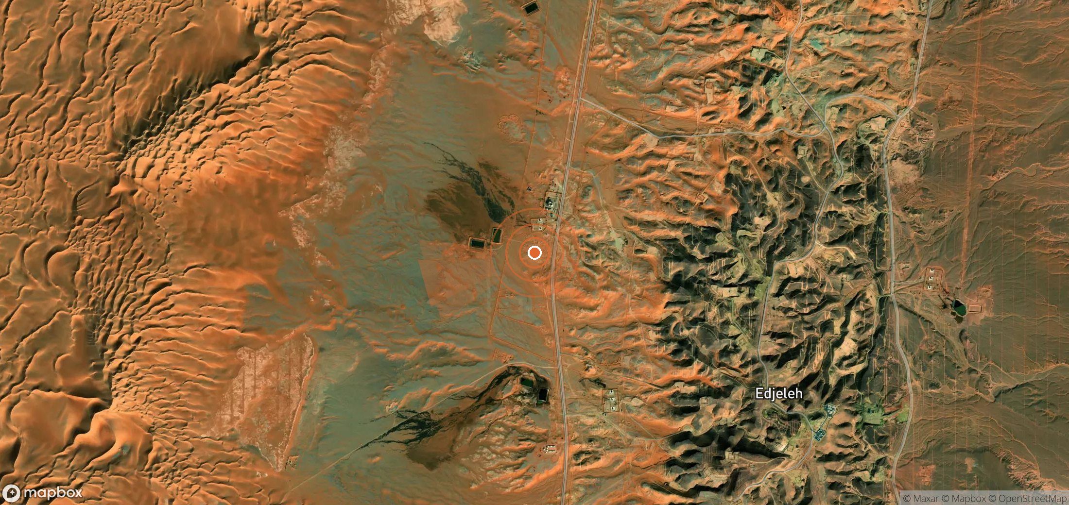 Mapa satelital de plumas de metano en Argelia