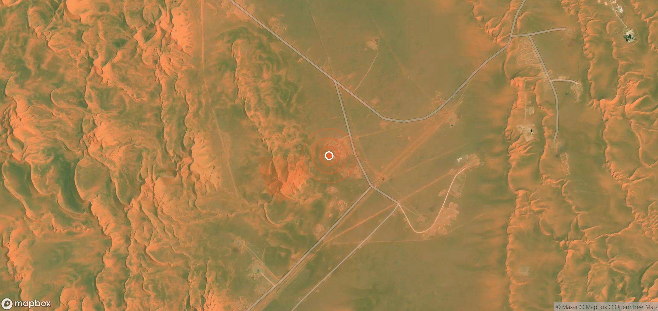 Mapa satelital de plumas de metano en Argelia