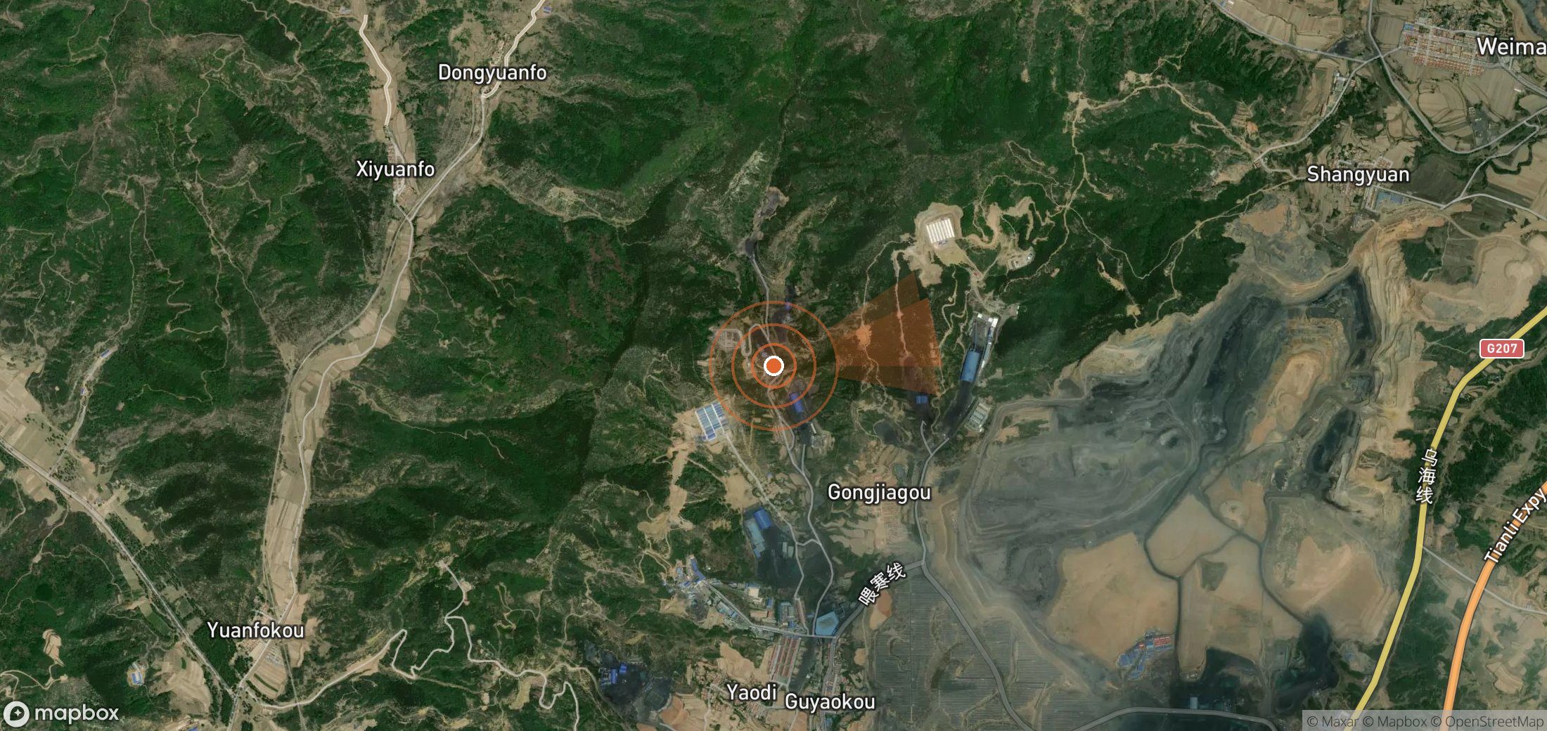 Satellite map of methane plume locations in China