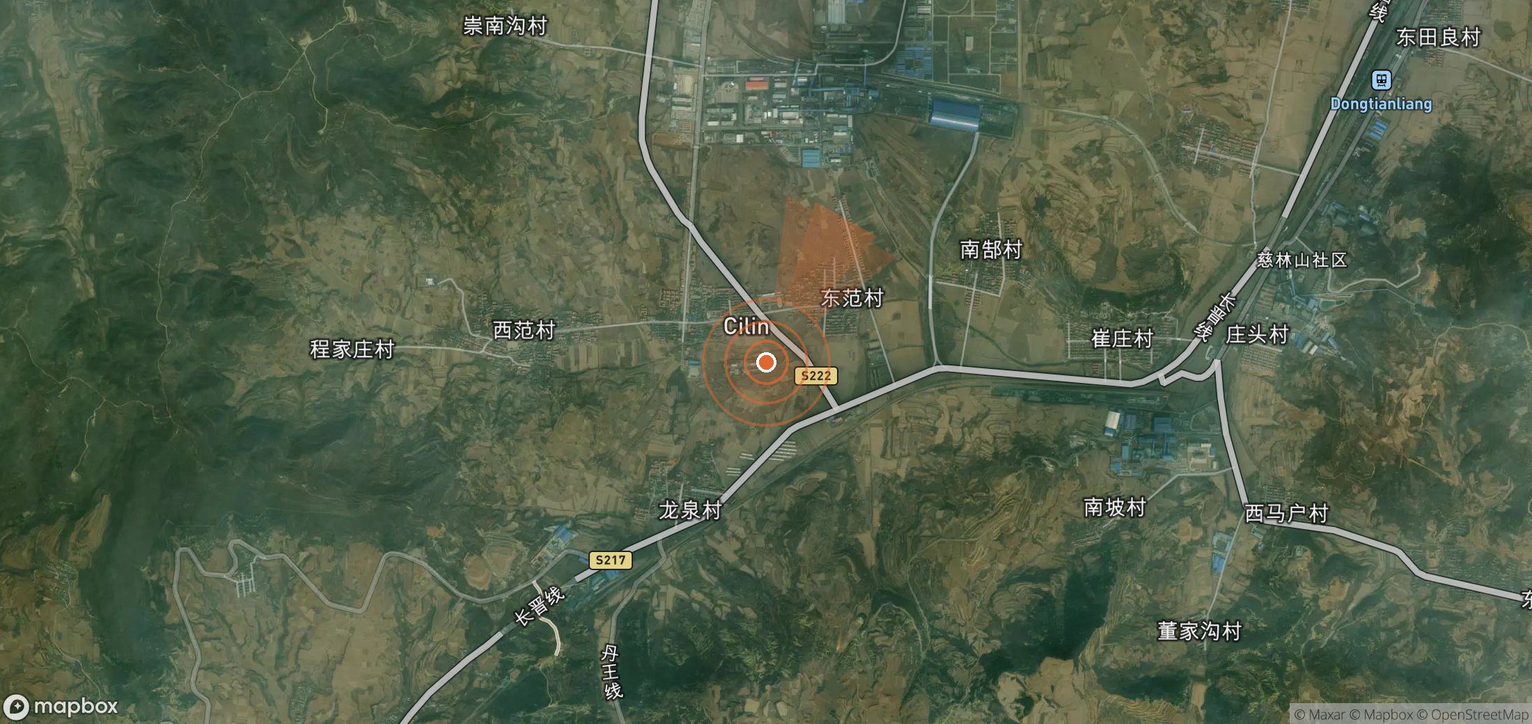 Satellite map of methane plume locations in China