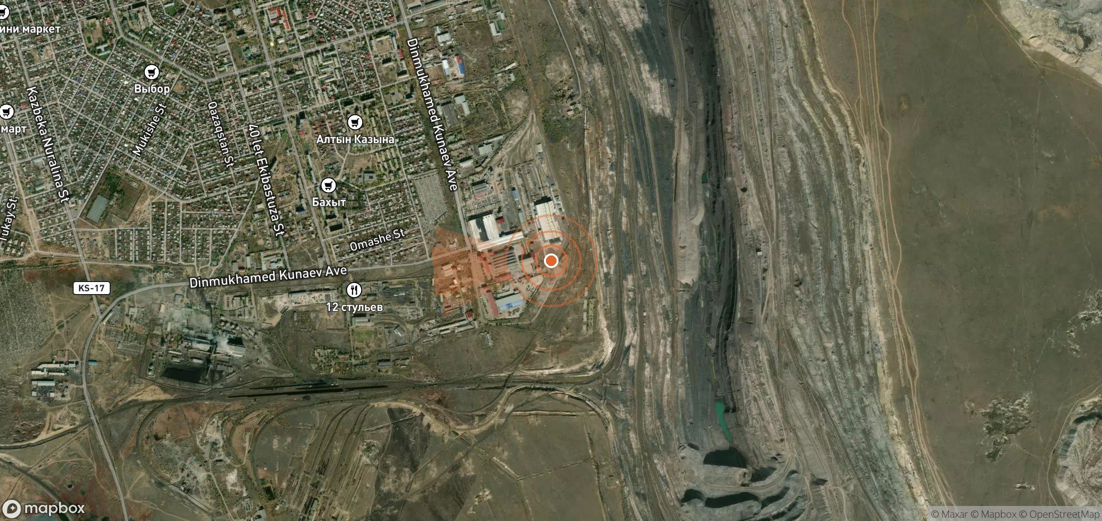 Satellite map of methane plume locations in Kazakhstan