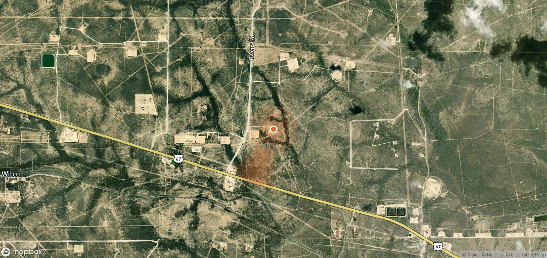 Satellite map of methane plume locations in United States