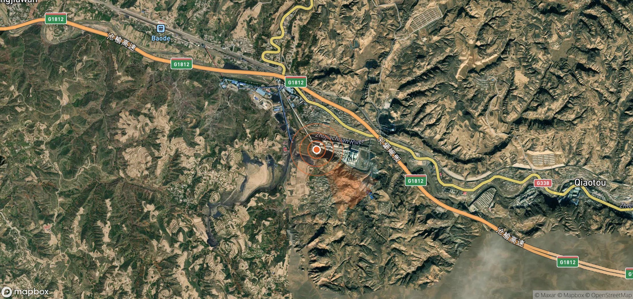 Mapa satelital de plumas de metano en China