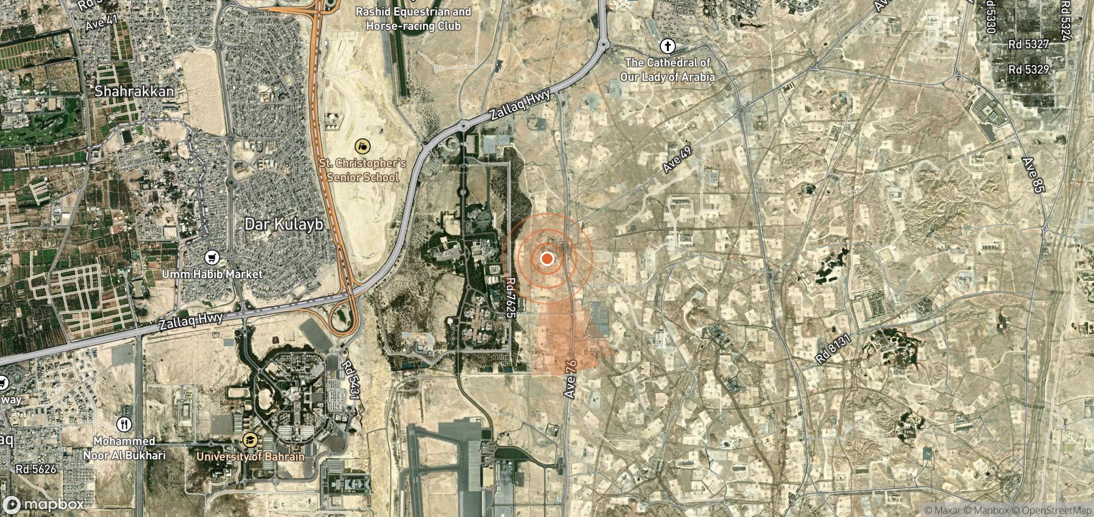 Satellite map of methane plume locations in Bahrain