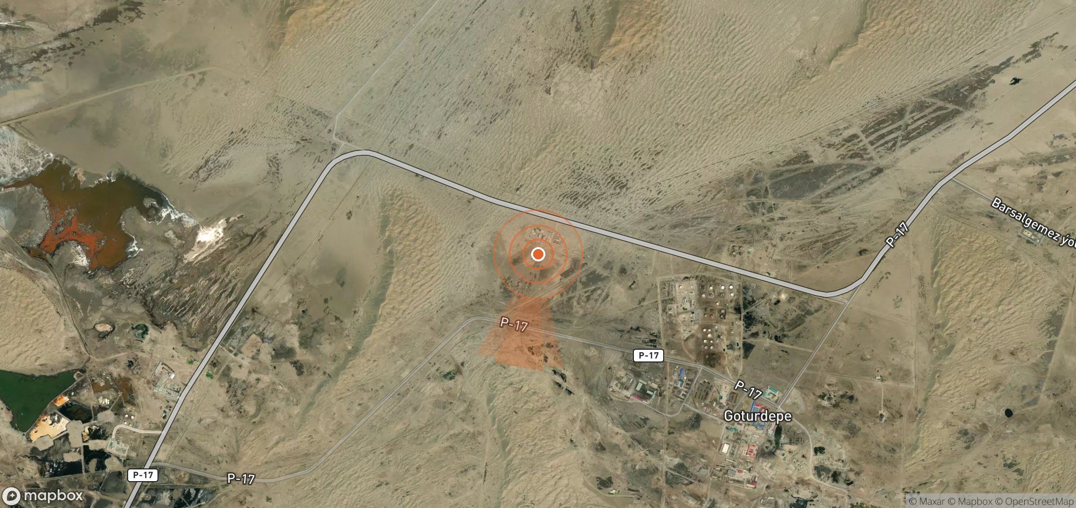 Satellite map of methane plume locations in Turkmenistan