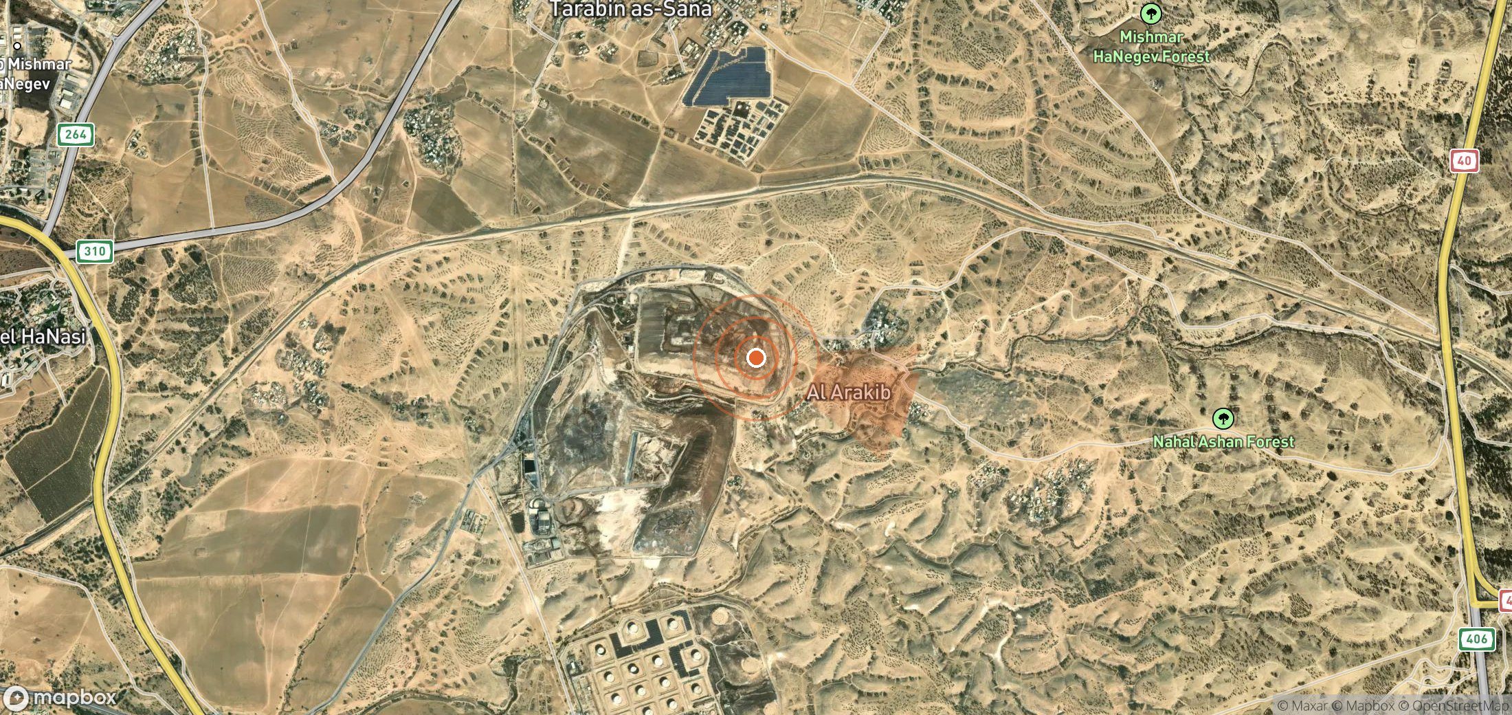 Satellite map of methane plume locations in Israel