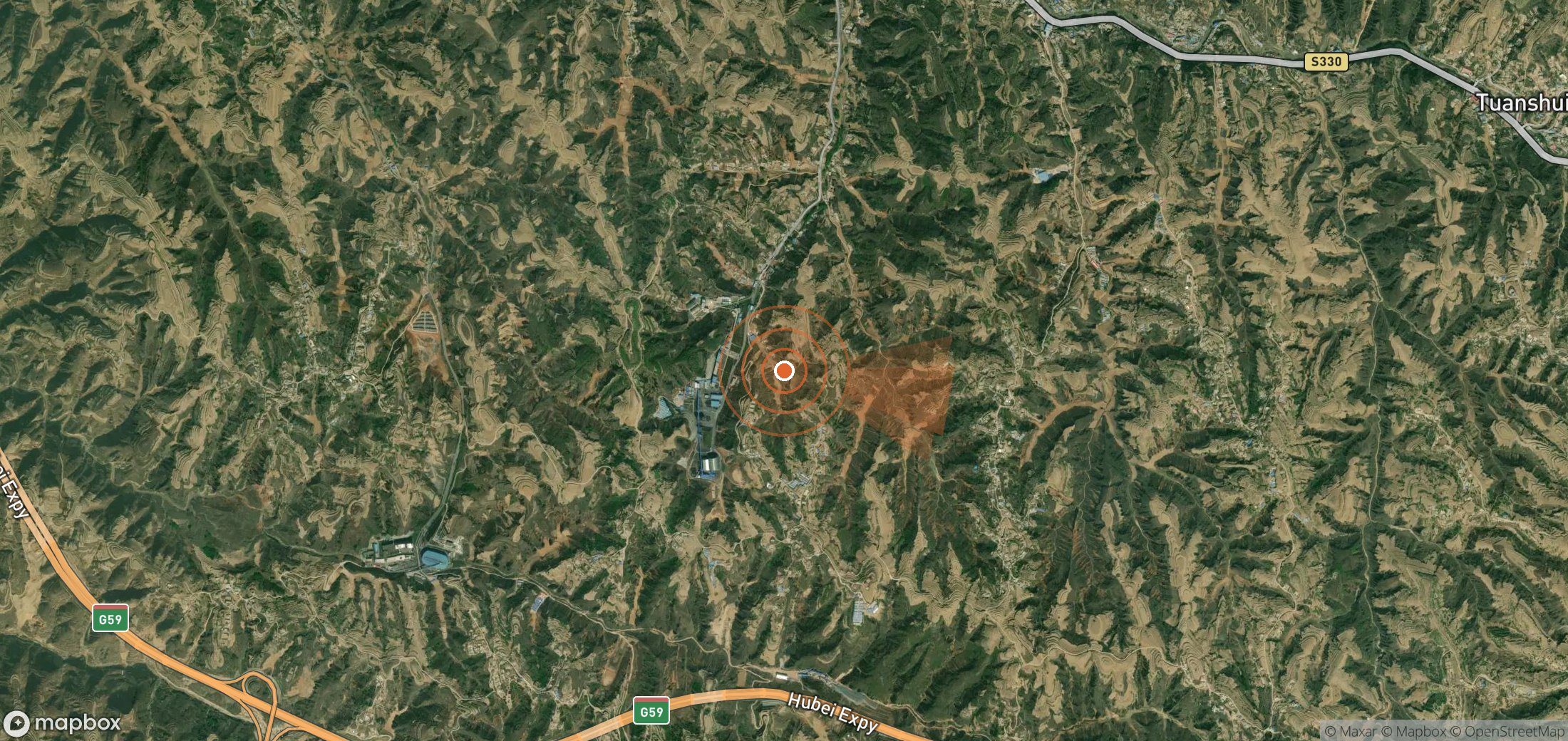 Satellite map of methane plume locations in China