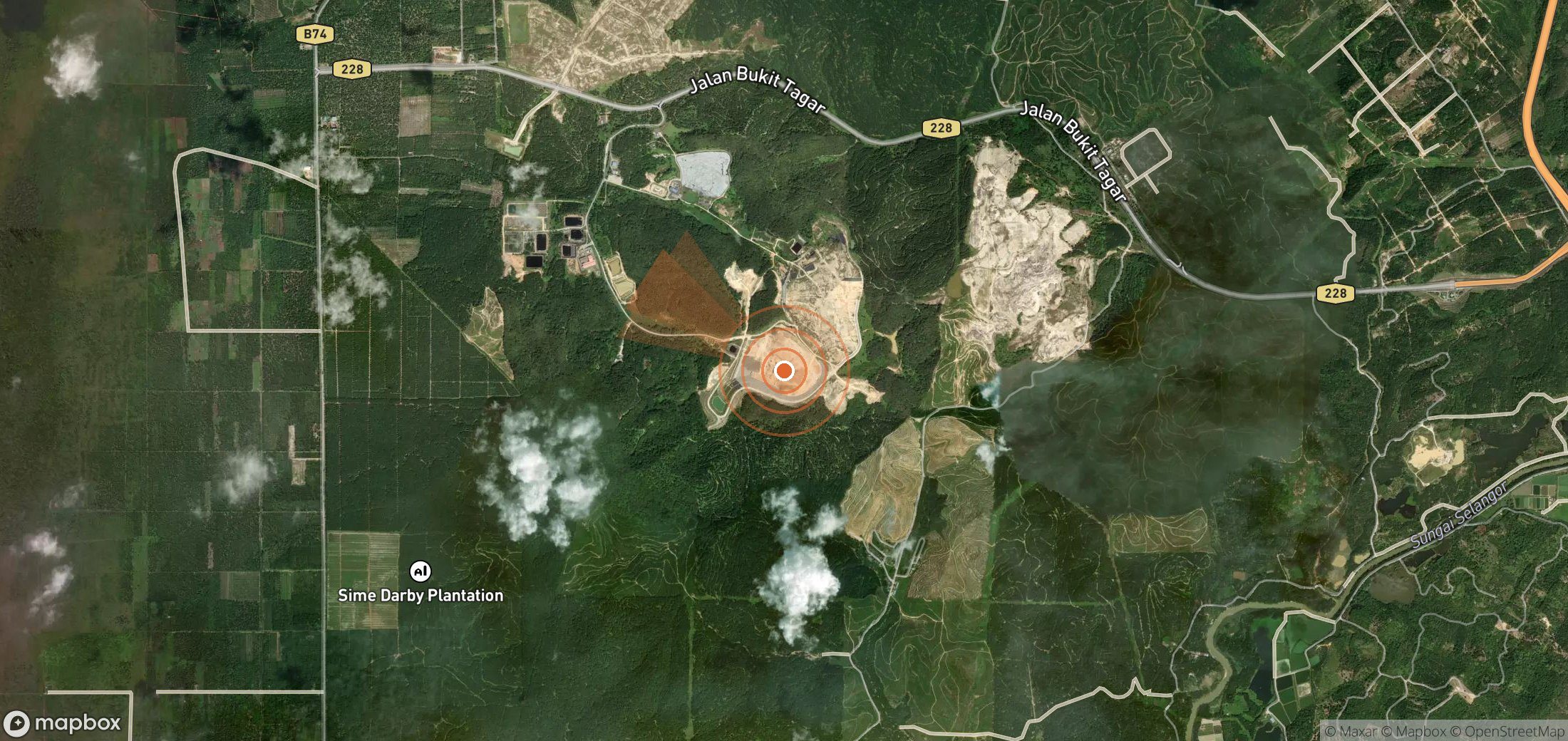 Satellite map of methane plume locations in Malaysia
