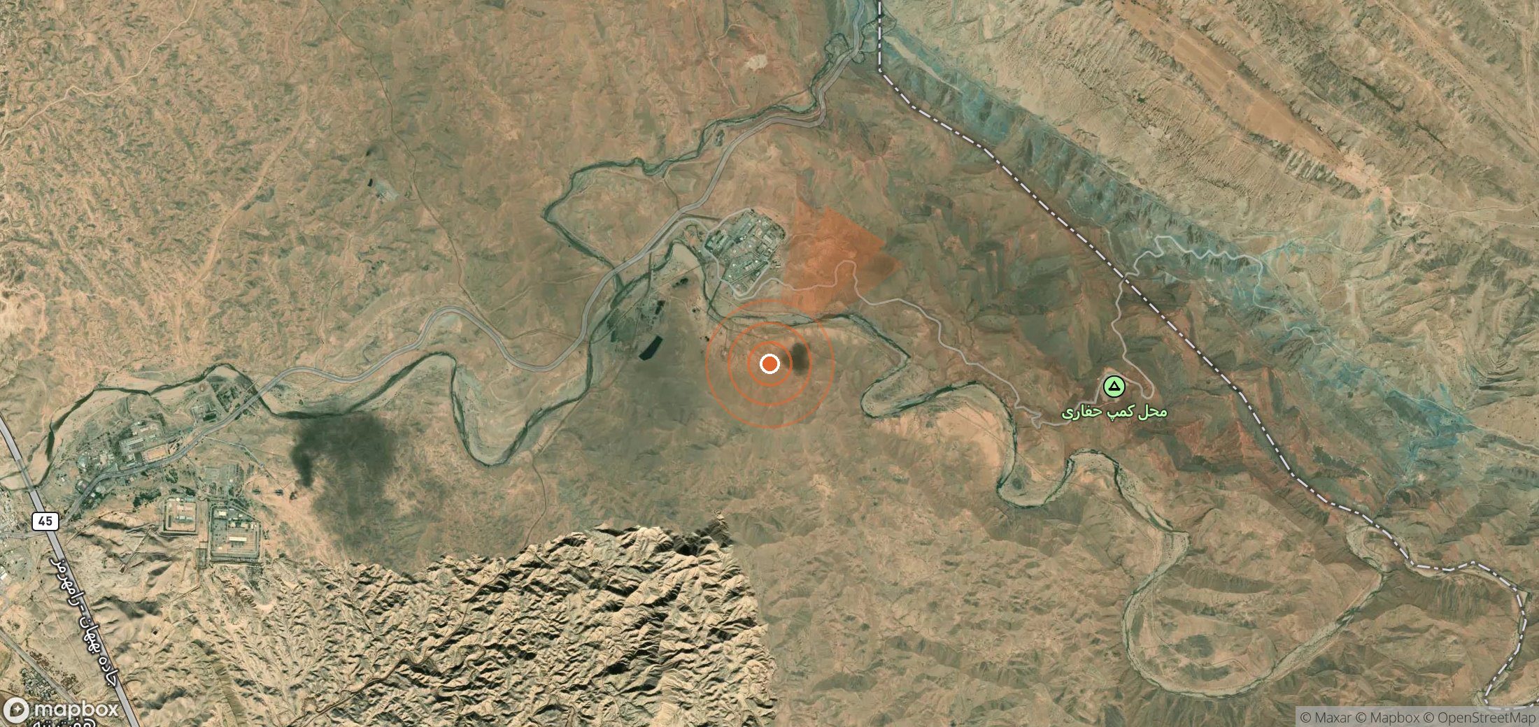 Satellite map of methane plume locations in Iran