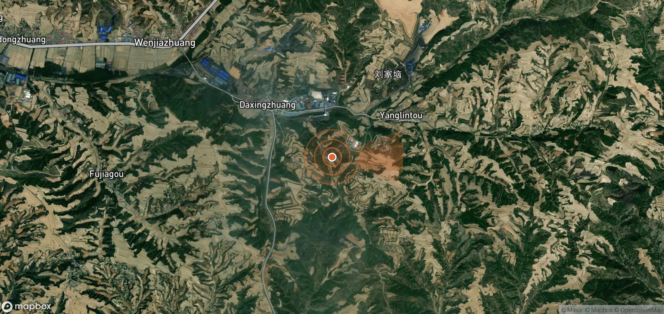 Mapa satelital de plumas de metano en China