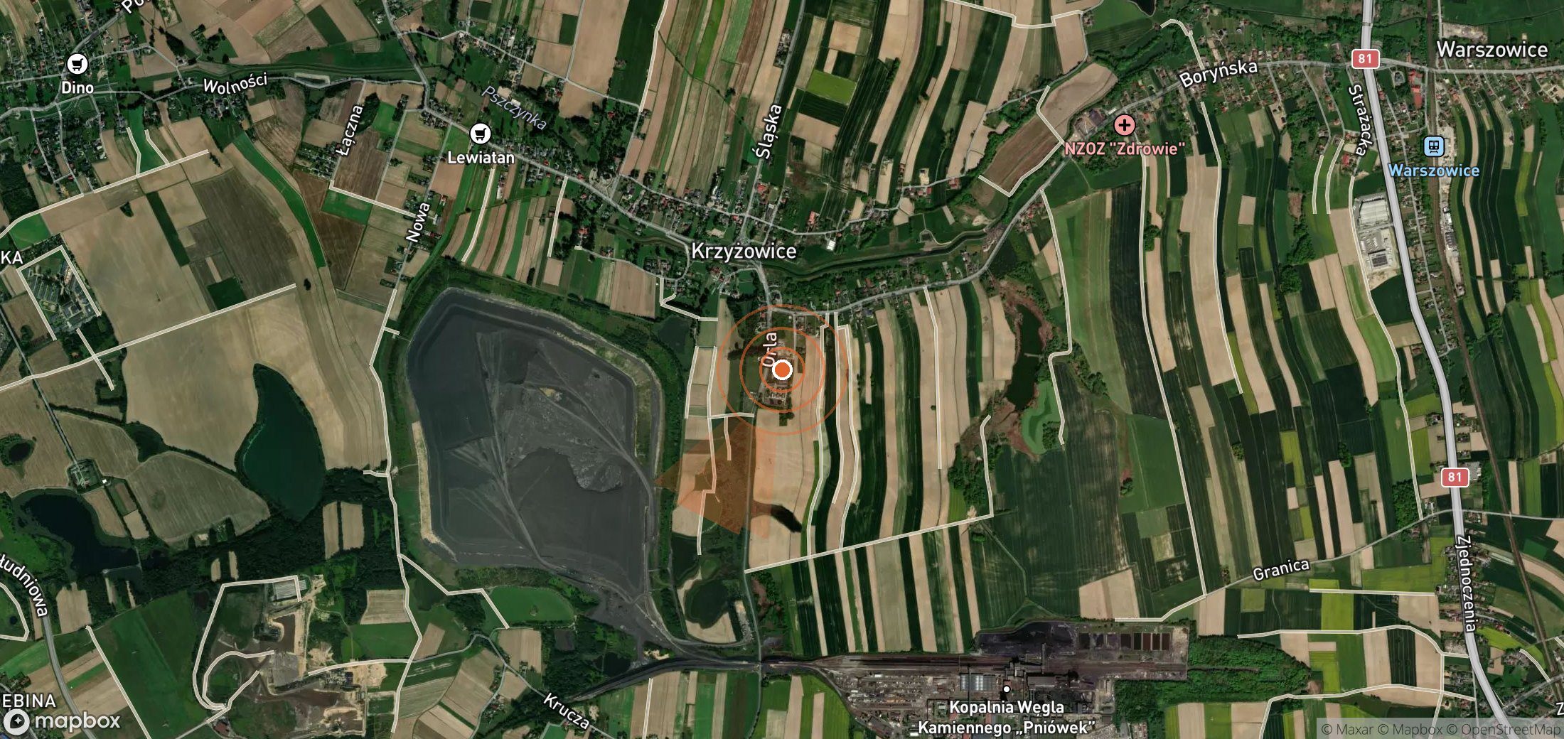 Satellite map of methane plume locations in Poland