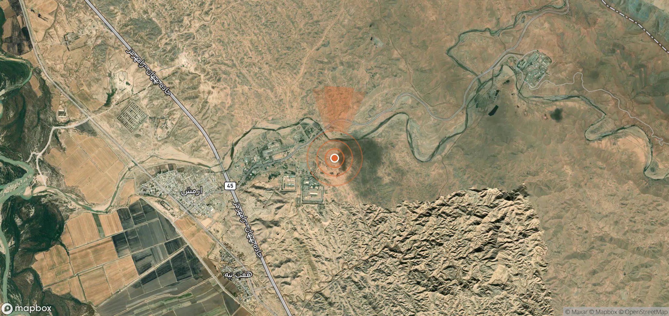 Satellite map of methane plume locations in Iran