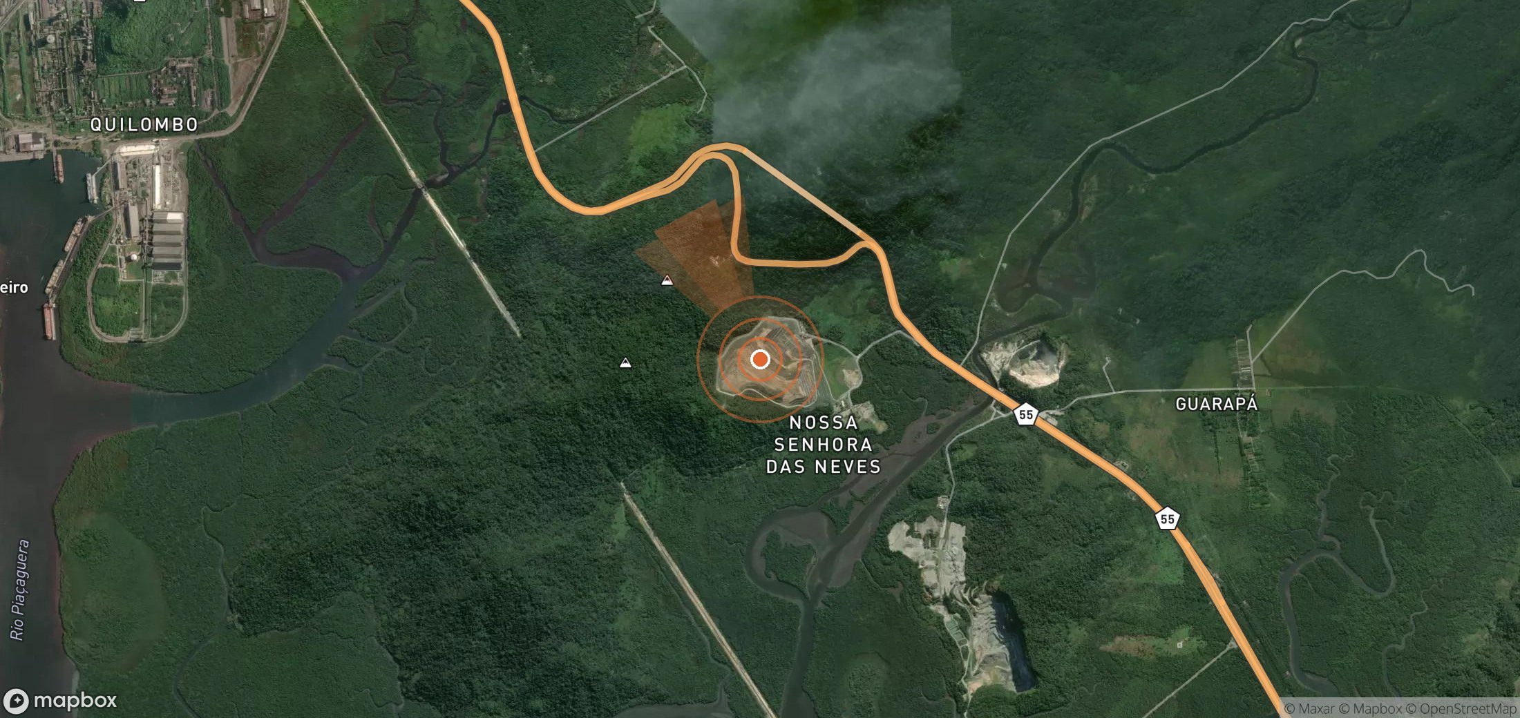 Mapa satelital de plumas de metano en Brasil