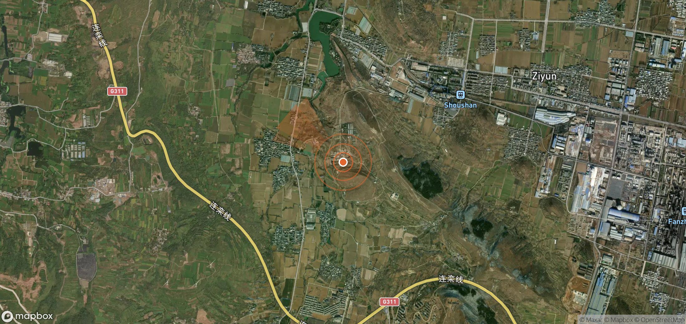 Satellite map of methane plume locations in China