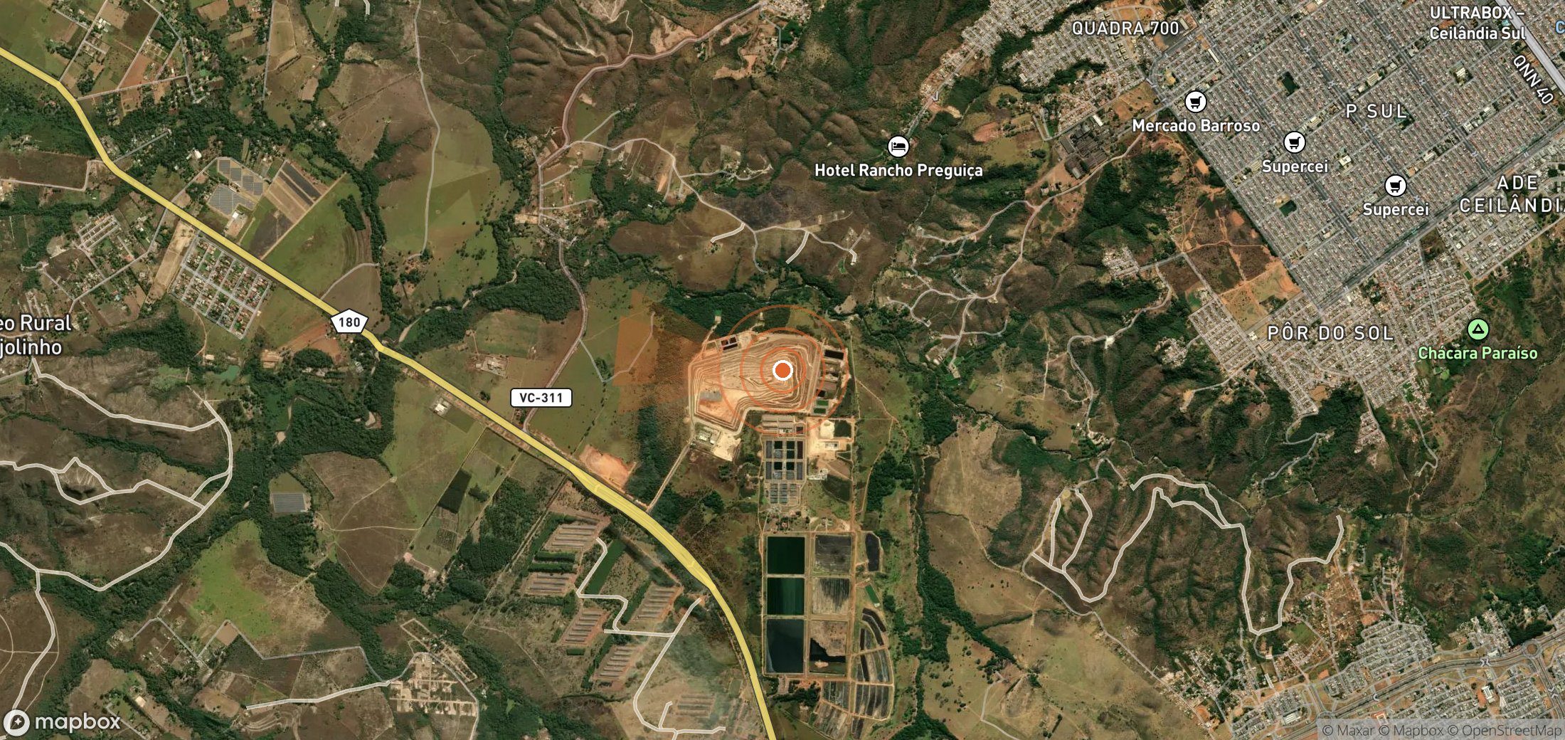 Satellite map of methane plume locations in Brazil