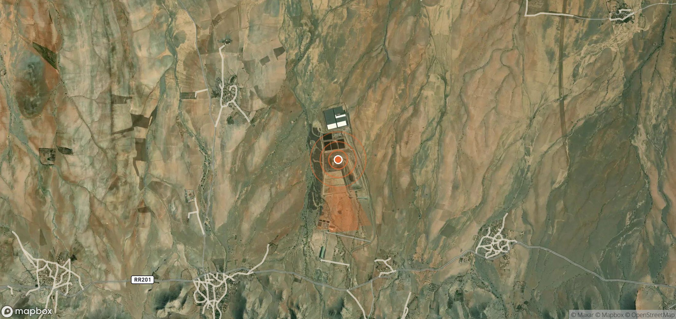 Satellite map of methane plume locations in Morocco