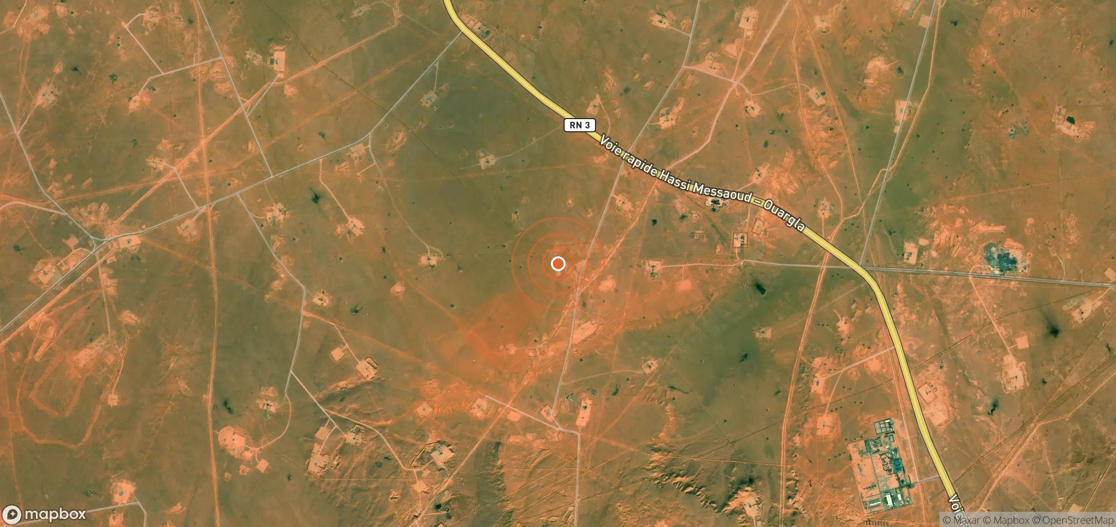 Mapa satelital de plumas de metano en Argelia