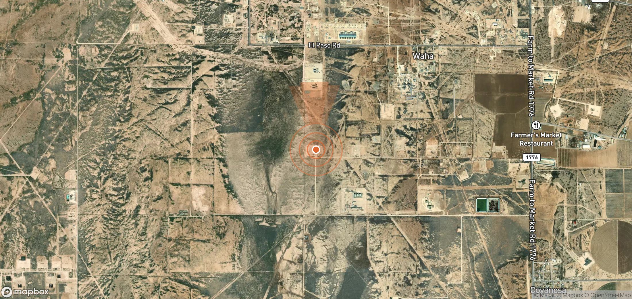 Mapa satelital de plumas de metano en Estados Unidos