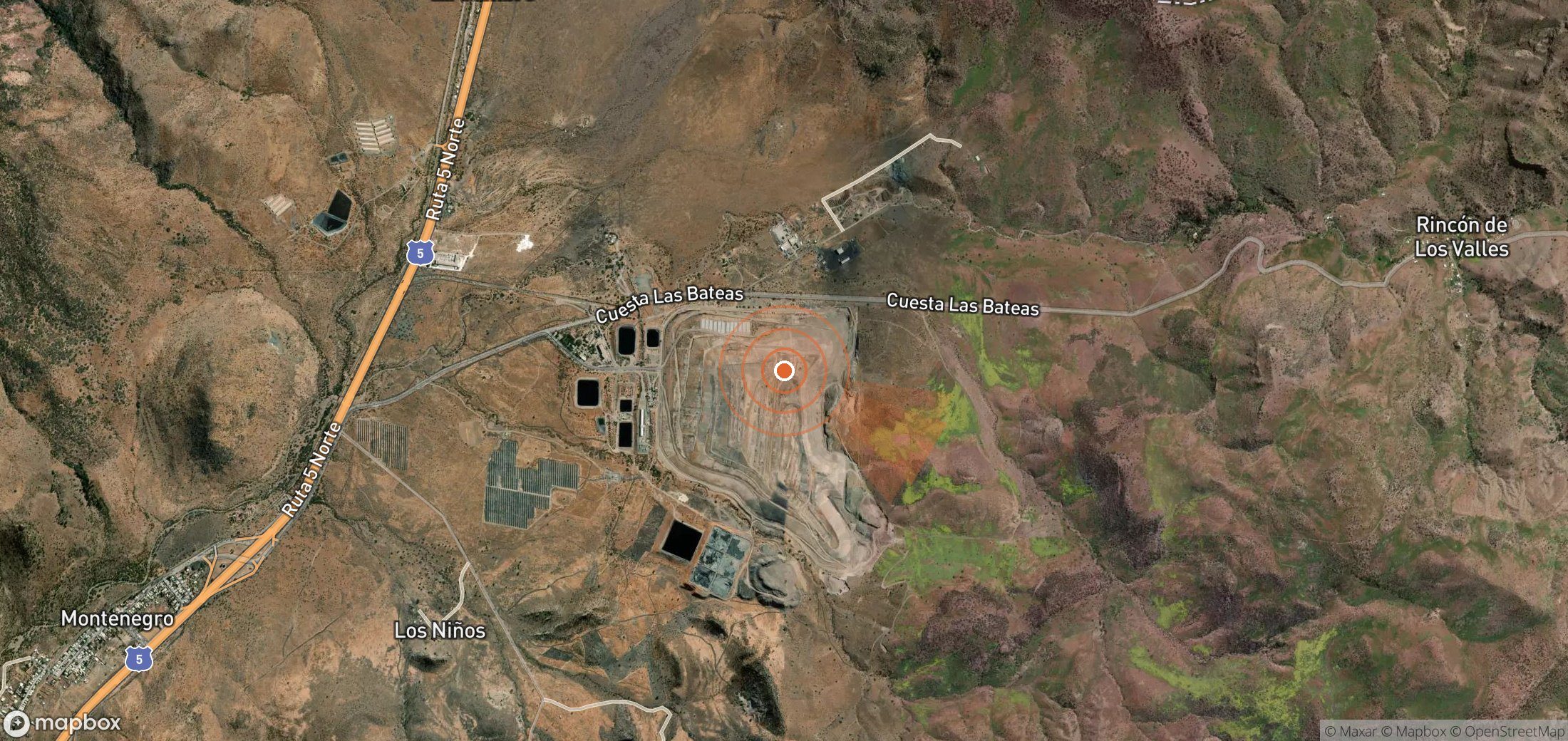 Satellite map of methane plume locations in Chile