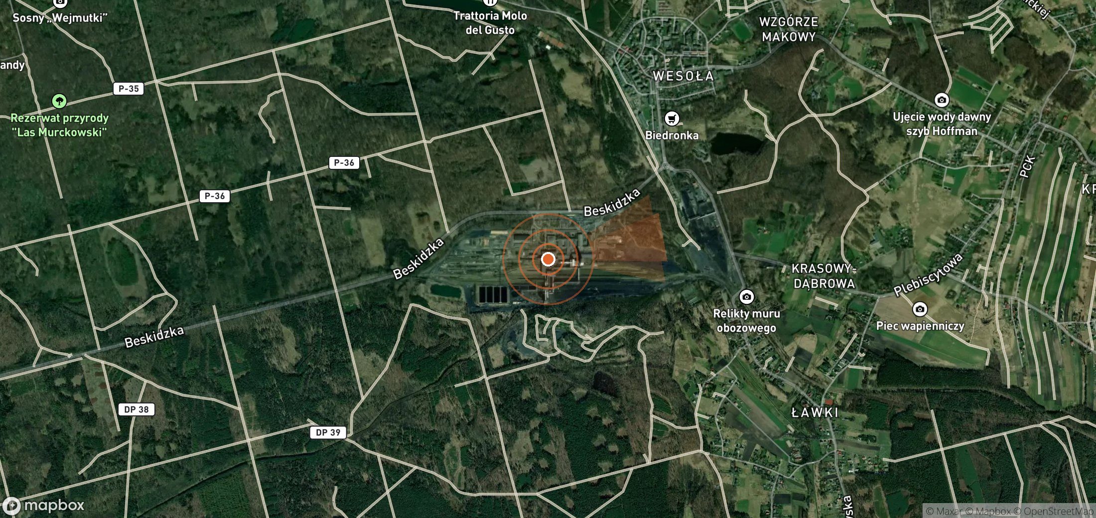 Satellite map of methane plume locations in Poland