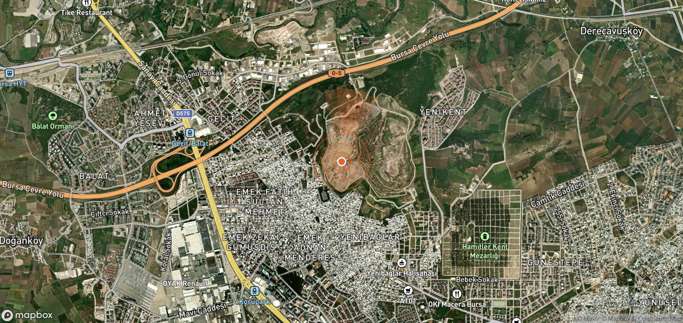 Satellite map of methane plume locations in Türkiye