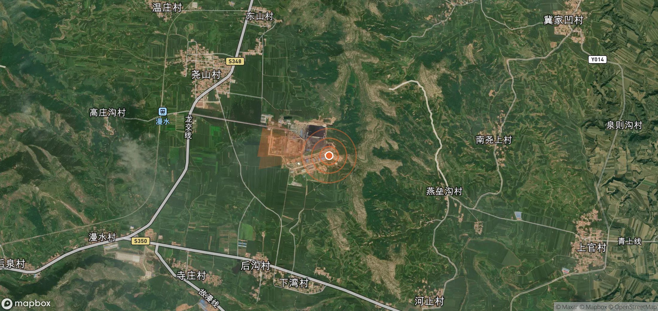 Mapa satelital de plumas de metano en China