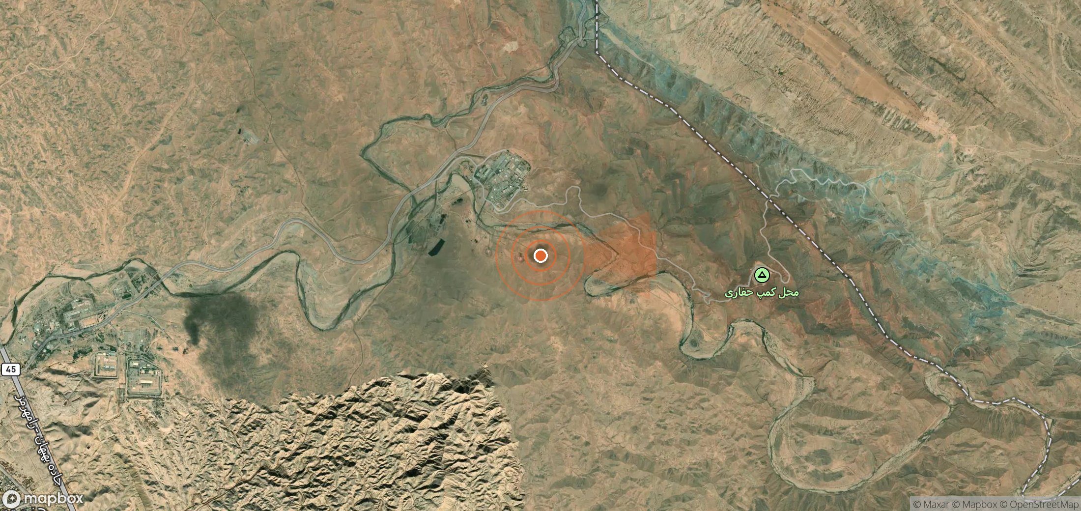 Mapa satelital de plumas de metano en Irán