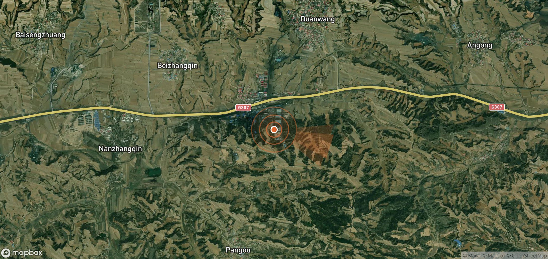 Mapa satelital de plumas de metano en China
