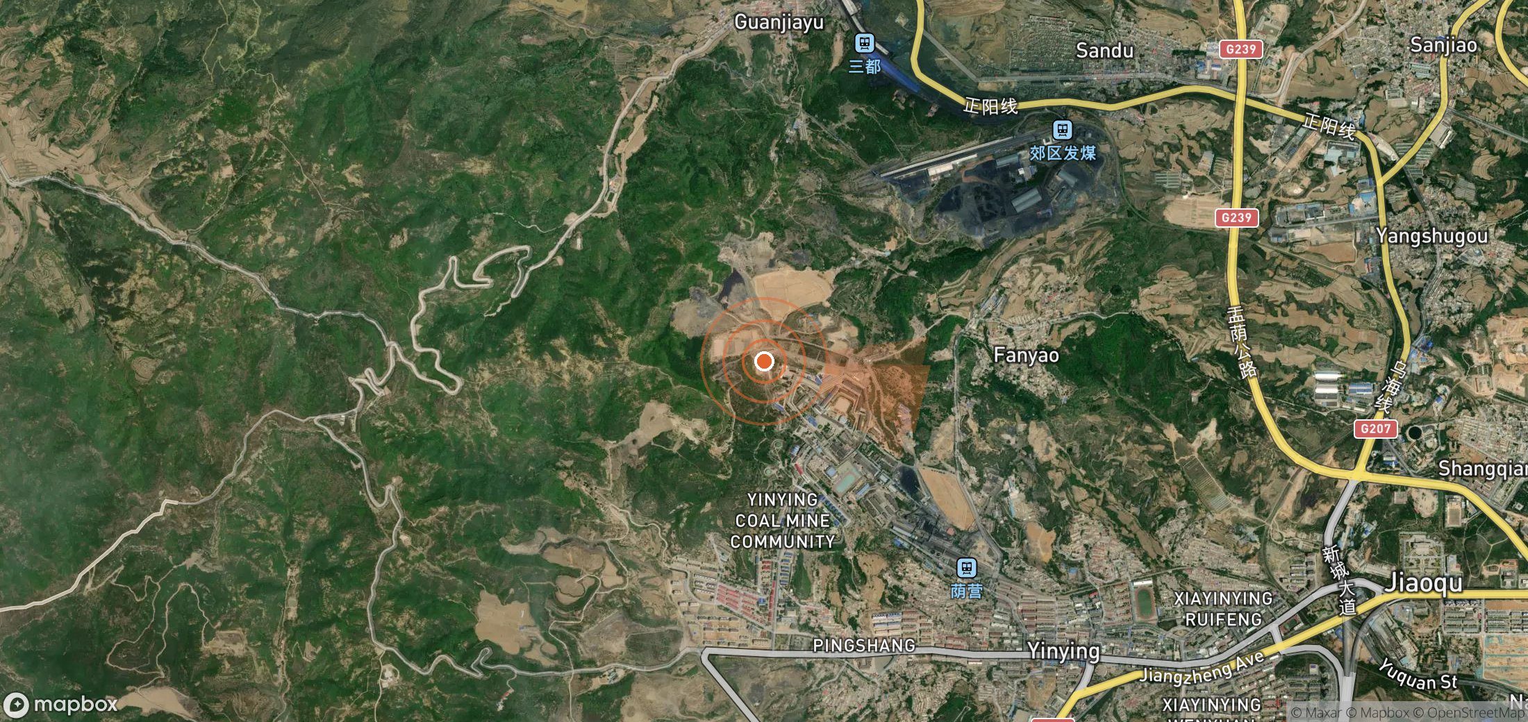 Satellite map of methane plume locations in China