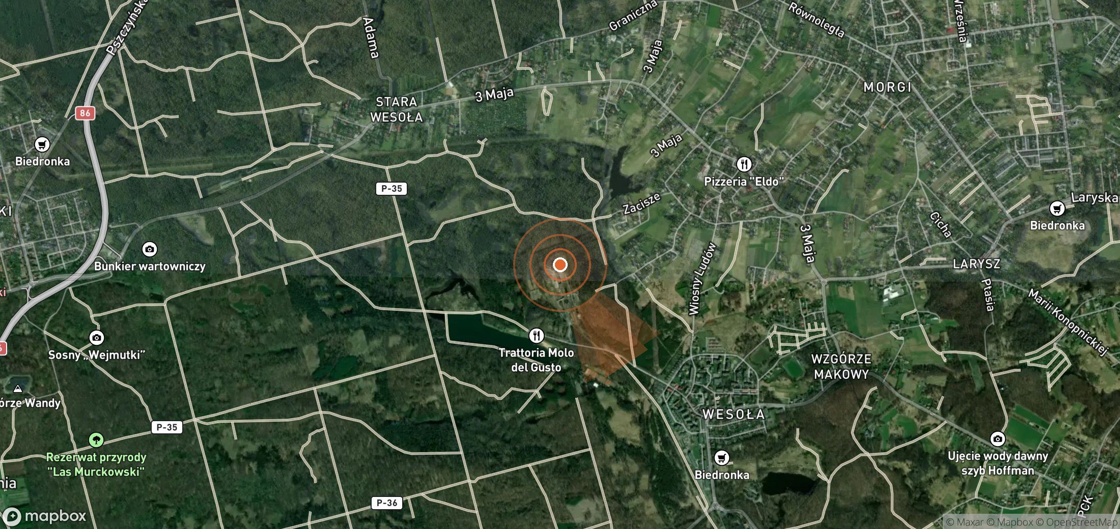 Satellite map of methane plume locations in Poland
