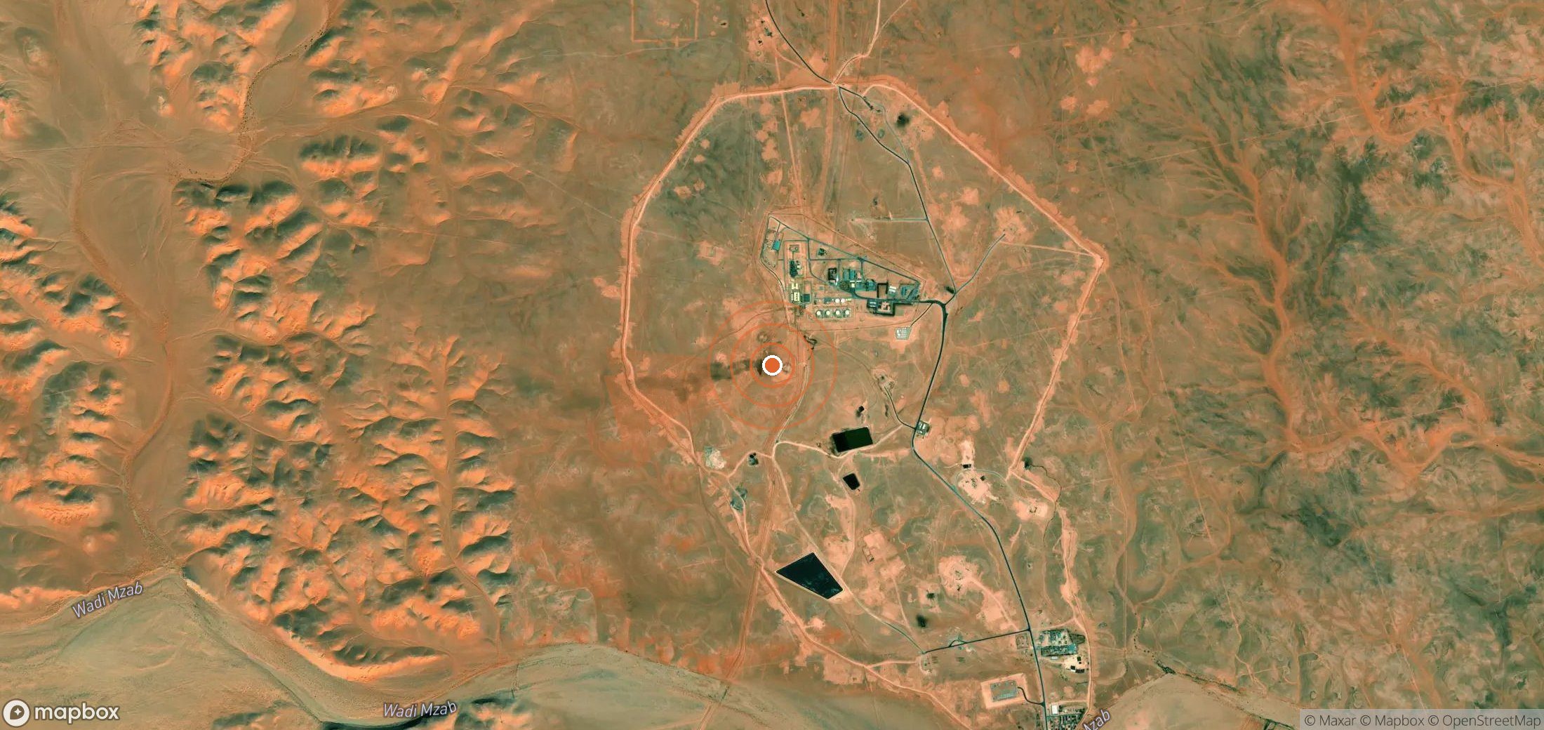 Mapa satelital de plumas de metano en Argelia