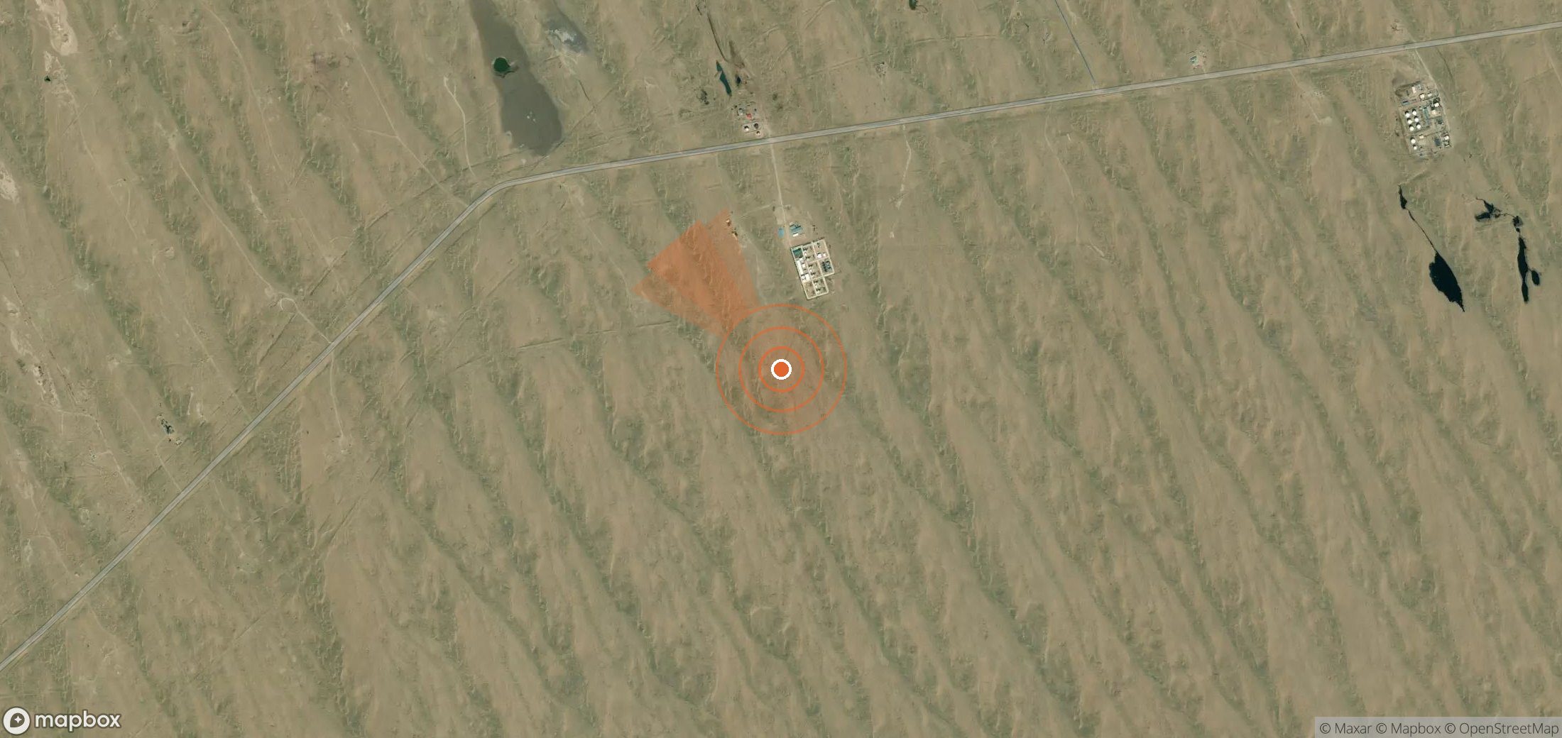 Satellite map of methane plume locations in Turkmenistan
