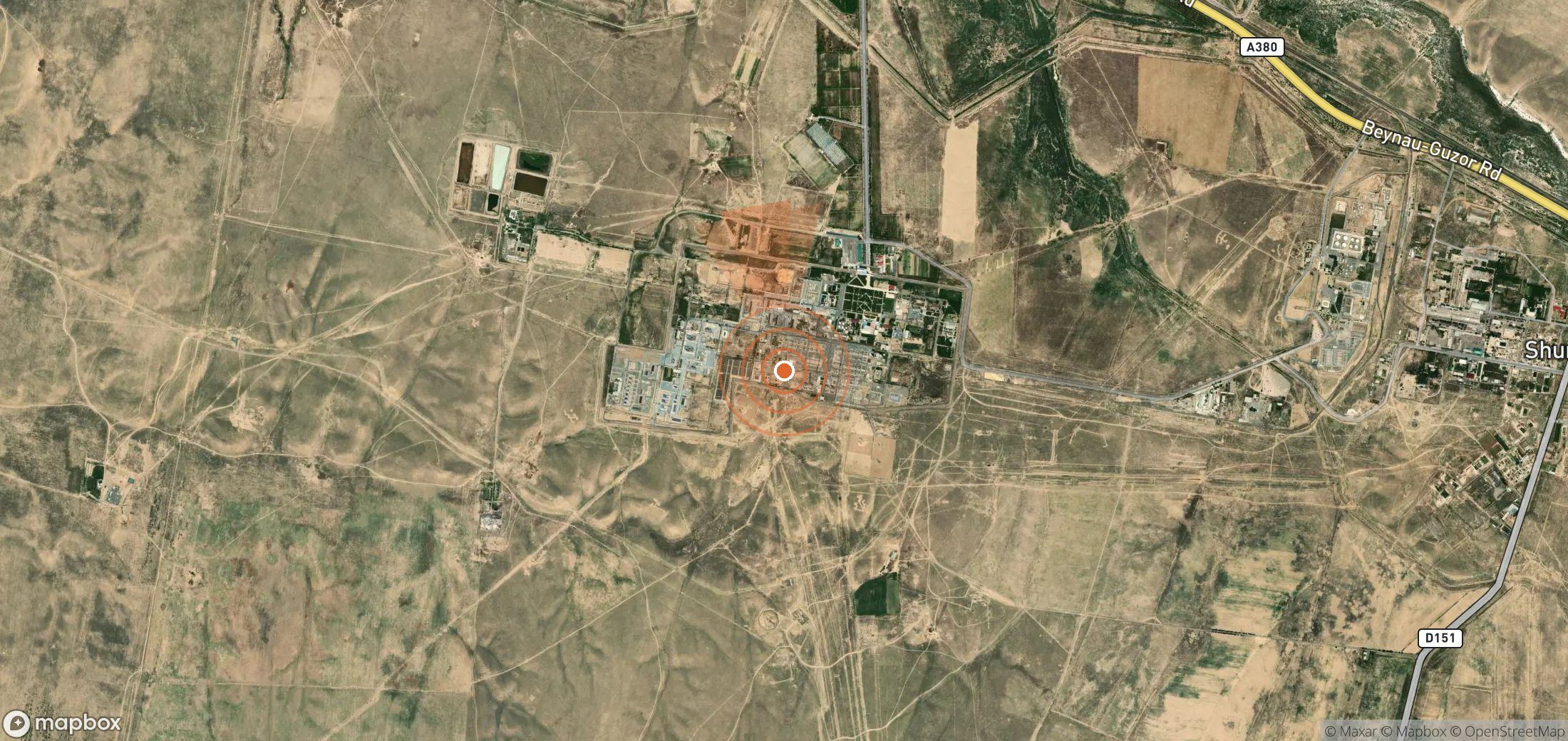 Satellite map of methane plume locations in Uzbekistan
